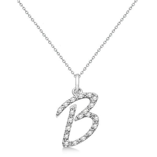 Personalized Diamond Script Letter B Initial Necklace in 14k White Gold