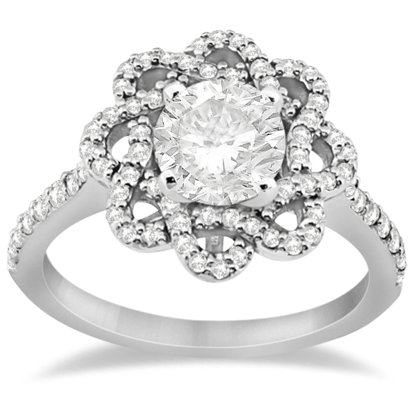 Halo Diamond Flower Engagement Ring Setting Platinum 0.50ct Allurez