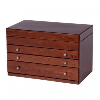 Wooden Jewelry Box, Antique Finish, Interior Mirror, Drawers, Storage