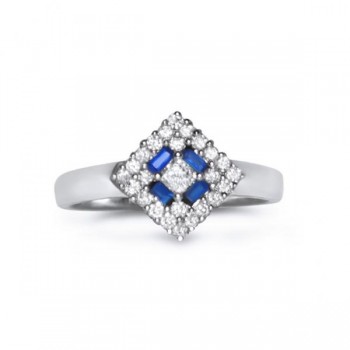 Diamond & Blue Sapphire Square Engagement Ring 14k White Gold (0.75ct)