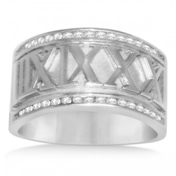 Diamond Roman Numeral Fashion Ring in 14k White Gold (0.50ct)