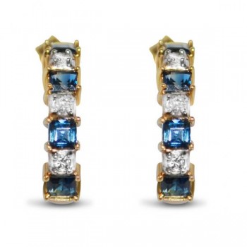 Diamond & Blue Sapphire Huggie Earrings in 14k Yellow Gold (0.85ct)