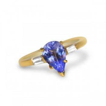 3 Stone Diamond & Tanzanite Engagement Ring 14k Yellow Gold (1.50ct)