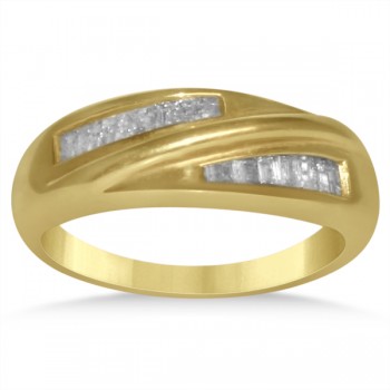 Diamond Accented Baguette Wedding Band in 14k Yellow Gold (0.40ct)