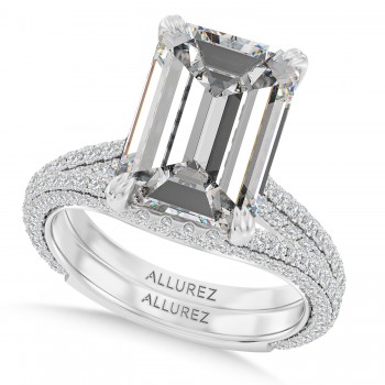 Emerald Lab Diamond Bridal Set 14K White Gold (4.77ct)