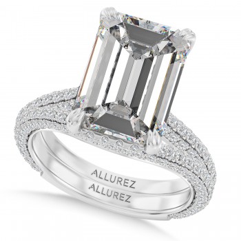 Emerald Lab Diamond Bridal Set 14K White Gold (5.77ct)