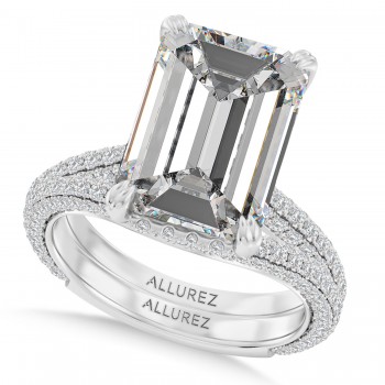 Emerald Lab Diamond Bridal Set 14K White Gold (7.77ct)