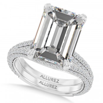 Emerald Lab Diamond Bridal Set 14K White Gold (9.77ct)