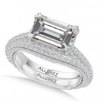 East-West Emerald Lab Diamond Bridal Set 14K White Gold (3.77ct) East-West Emerald Lab Diamond Bridal Set 14K White Gold (3.77ct)