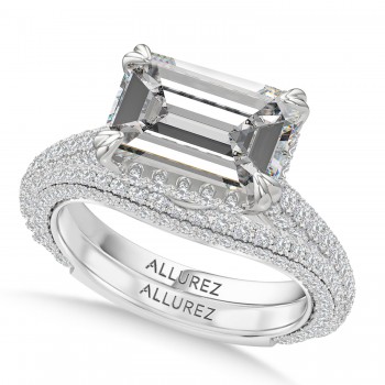 East-West Emerald Lab Diamond Bridal Set 14K White Gold (4.77ct)