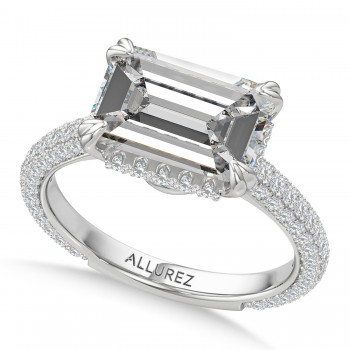 East-West Emerald Lab Diamond Bridal Set 14K White Gold (4.77ct)