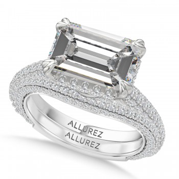 East-West Emerald Lab Diamond Bridal Set 14K White Gold (5.77ct)