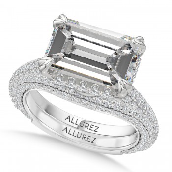 East-West Emerald Lab Diamond Bridal Set 14K White Gold (7.77ct)