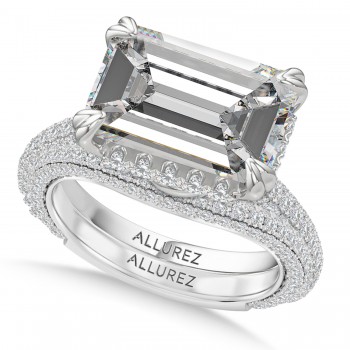 East-West Emerald Lab Diamond Bridal Set 14K White Gold (9.77ct)