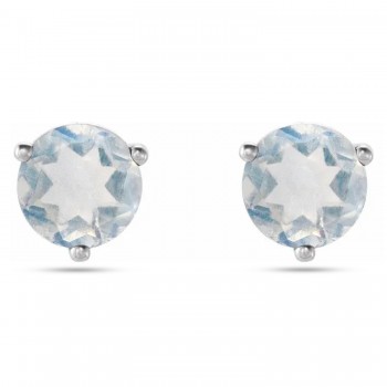 Natural Blue Sheen Moonstone Earrings 14K White Gold (0.10ct)