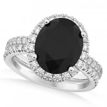 Black & White Diamonds Oval-Cut Halo Bridal Set 14K White Gold (3.78ct)