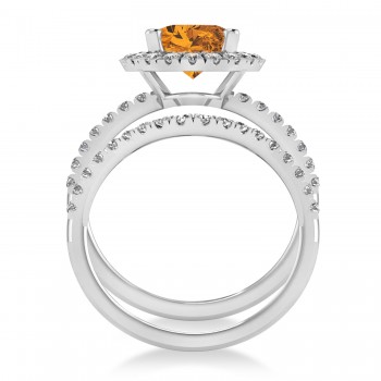 Citrine & Diamonds Oval-Cut Halo Bridal Set 14K White Gold (3.18ct)