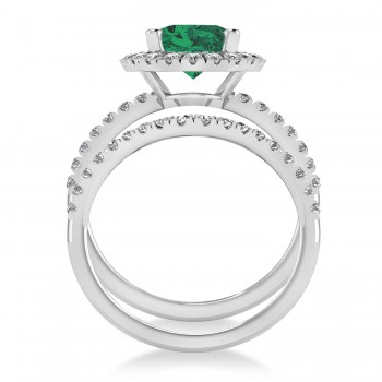 Emerald & Diamonds Oval-Cut Halo Bridal Set 14K White Gold (3.38ct)