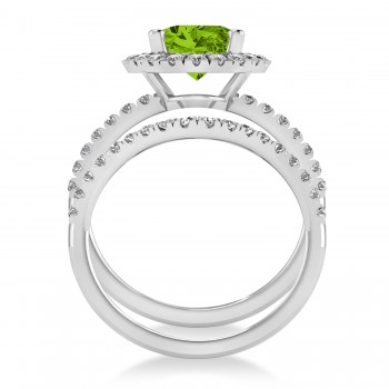 Peridot & Diamonds Oval-Cut Halo Bridal Set 14K White Gold (3.28ct)