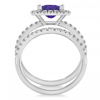 Tanzanite & Diamonds Cushion-Cut Halo Bridal Set 14K White Gold (3.38ct)
