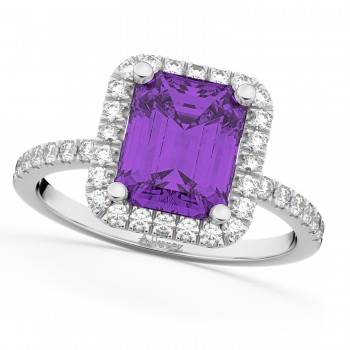 Lab Amethyst & Diamond Engagement Ring 14k White Gold (3.32ct)