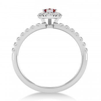 Pear Ruby & Diamond Halo Engagement Ring 14k White Gold (0.63ct)