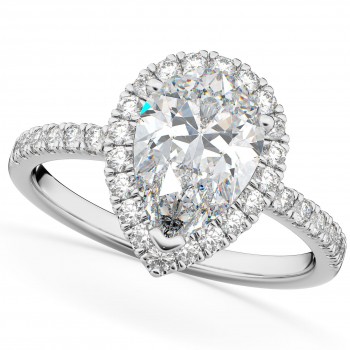 Pear Cut Halo Diamond Engagement Ring 14K White Gold (2.51ct)