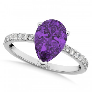 Pear Cut Amethyst & Diamond Engagement Ring 14K White Gold 1.91ct