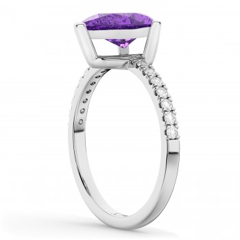 Pear Cut Amethyst & Diamond Engagement Ring 14K White Gold 1.91ct