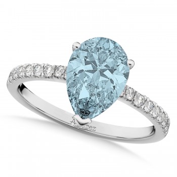 Pear Cut Aquamarine & Diamond Engagement Ring 14K White Gold 2.06ct