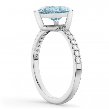 Pear Cut Aquamarine & Diamond Engagement Ring 14K White Gold 2.06ct