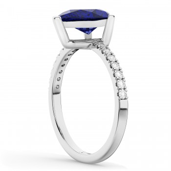 Pear Cut Blue Sapphire & Diamond Engagement Ring 14K White Gold 2.71ct