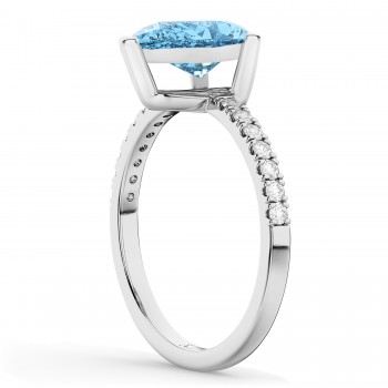 Pear Cut Blue Topaz & Diamond Engagement Ring 14K White Gold 1.61ct