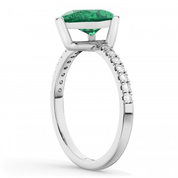 Pear Cut Emerald & Diamond Engagement Ring 14K White Gold 2.81ct