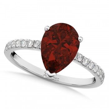 Pear Cut Garnet & Diamond Engagement Ring 14K White Gold 2.01ct