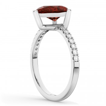 Pear Cut Garnet & Diamond Engagement Ring 14K White Gold 2.01ct
