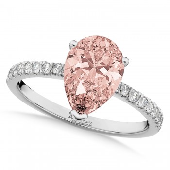 Pear Cut Morganite & Diamond Engagement Ring 14K White Gold 2.21ct