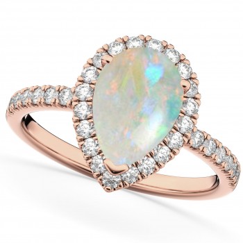 Pear Cut Halo Opal & Diamond Engagement Ring 14K Rose Gold 1.54ct