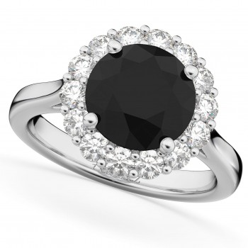 Round Lab Black Lab Grown Diamond & Lab Grown Diamond Engagement Ring 14K White Gold (3.20ct)