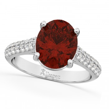 Oval Garnet & Diamond Engagement Ring 14k White Gold (4.42ct)