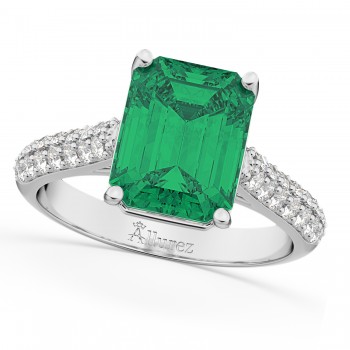 Emerald-Cut Emerald & Diamond Engagement Ring 14k White Gold (5.54ct)