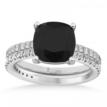 Black & White Diamond Cushion-Set Semi-Eternity Bridal Set 14K White Gold (2.66ct)