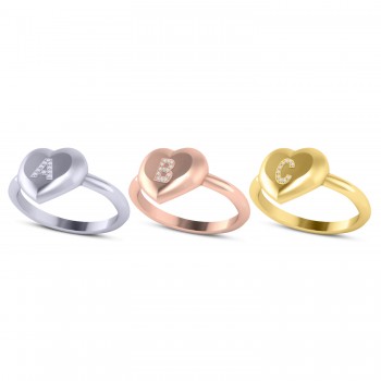 Diamond Personalized Letter Initial Heart Ring 14K White Gold