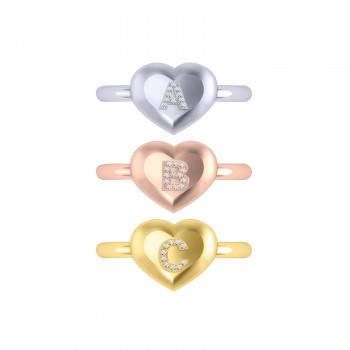 Diamond Personalized Letter Initial Heart Ring 14K White Gold