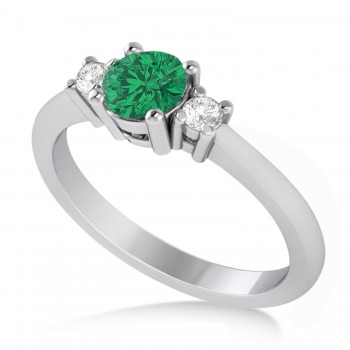 Round Emerald & Diamond Three-Stone Engagement Ring 14k White Gold (0.60ct)