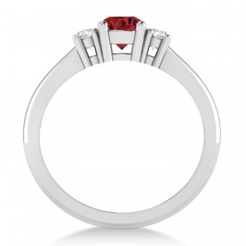 Round Ruby & Diamond Three-Stone Engagement Ring 14k White Gold (0.60ct)