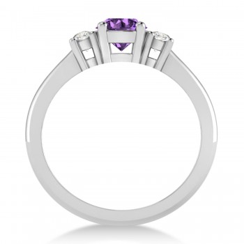 Round Amethyst & Diamond Three-Stone Engagement Ring 14k White Gold (0.89ct)