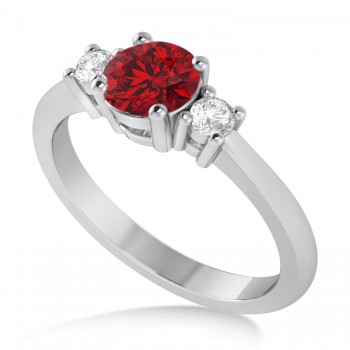 Round Ruby & Diamond Three-Stone Engagement Ring 14k White Gold (0.89ct)