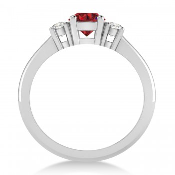 Round Ruby & Diamond Three-Stone Engagement Ring 14k White Gold (0.89ct)