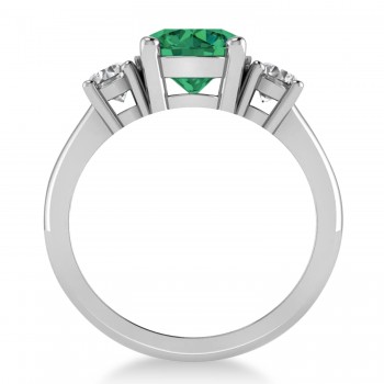 Round 3-Stone Emerald & Diamond Engagement Ring 14k White Gold (2.50ct)